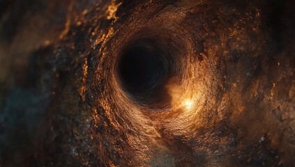Fototapeta premium Descending into Darkness: A Glowing Tunnel's Mysterious Depth, Exploring the Unseen Depths of Earth's Core