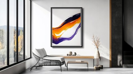 Abstract Orange and Purple Artwork in Modern Interior