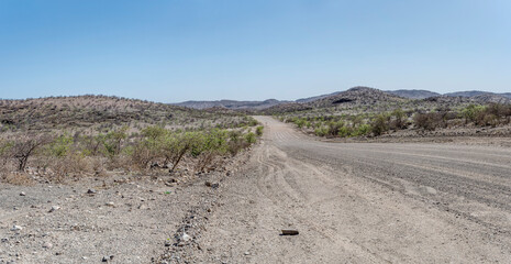 dirt road C29 in desert countryside, looking west near Khorixas, Namibia