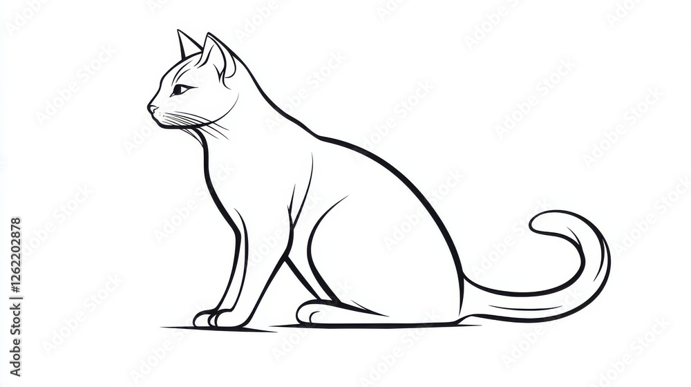 Poster elegant line art of a white cat in profile view for design projects