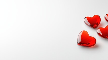 Red Glass Hearts on White Background