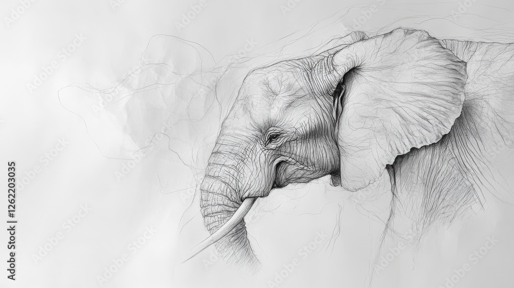 Poster elegant sketch of an elephant on a soft background