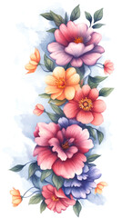 Obraz premium peony flowers are a beautiful concept. Colorful floral watercolor arrangement with various blooms and green leaves.