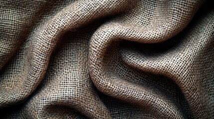 Brown burlap fabric texture, wavy folds, close-up, background design