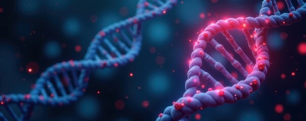 Abstract glowing DNA circle with pills, futuristic medical banner, modern medicine, therapy, innovation