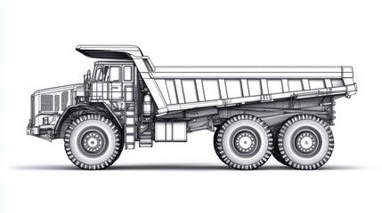 Obraz premium Detailed Illustration of Heavy Duty Dump Truck Side View