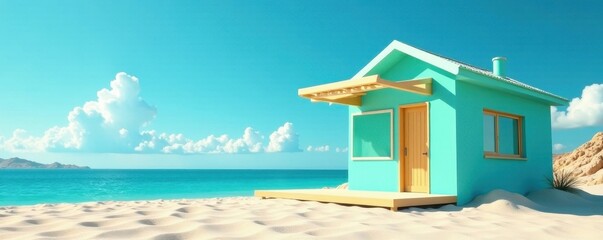 Obraz premium Bold aqua hut, Art Deco style, clear blue sky , design, bright, hut