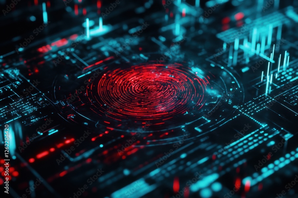 Poster biometric fingerprint analysis integrated with digital data processing in futuristic technology, bio