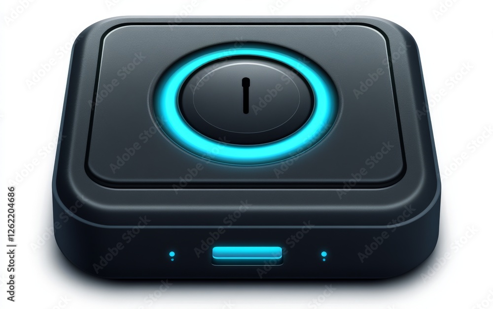 Poster advanced biometric access control device with futuristic design and glowing blue led indicators, sym