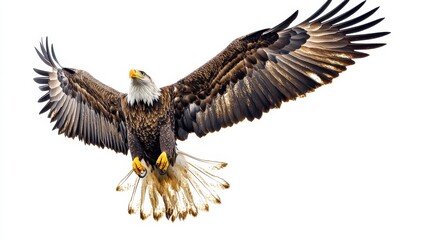 Obraz premium Majestic Bald Eagle In Flight With Outstretched Wings Against Sky