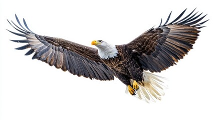 Fototapeta premium Majestic Bald Eagle in Flight with Outstretched Wings and Grace