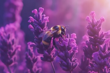 Bumblebee pollinates vibrant purple flowers in a peaceful garden setting, Bee Bumblebee on purple pink flower Bumble bee nature close-up slow-motion