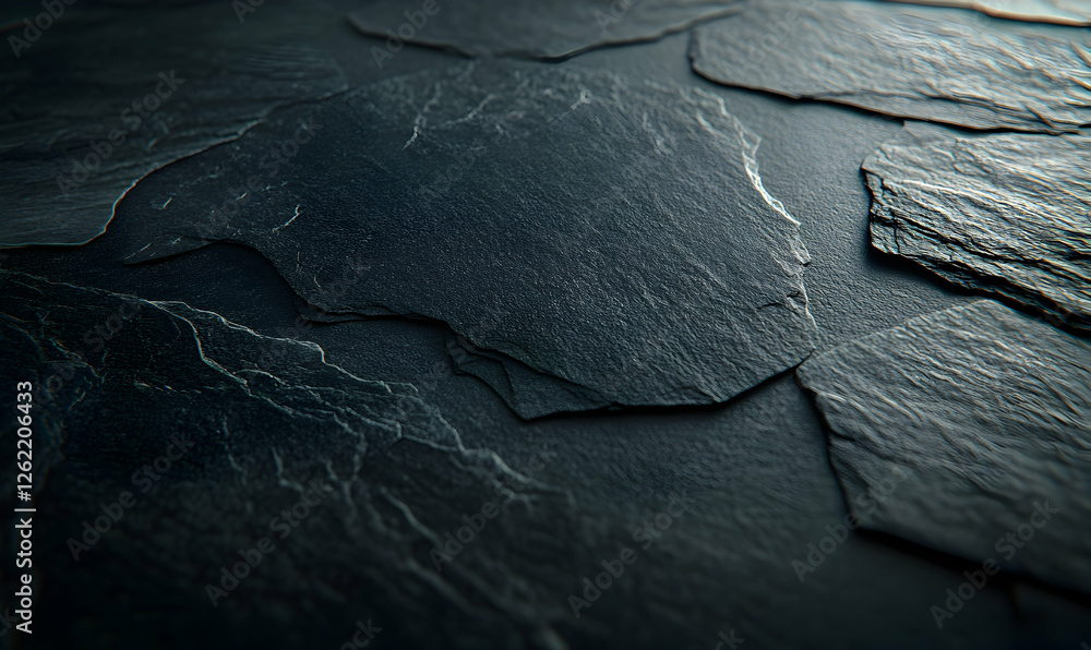 Poster dark grey slate stone texture background. close-up view showcasing the natural rough surface. ideal 