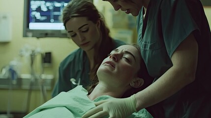 Emergency room, Concerned medical team tending to a distressed patient