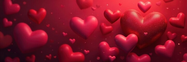 Obraz premium Irregular heart motif; deep crimson & rose hues, offset arrangement, Valentine's backdrop, pink, unique