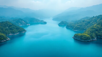 Obraz premium Serene Turquoise Water Surrounded By Lush Green Mountains