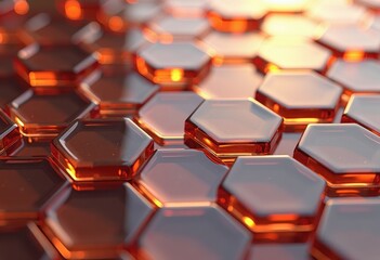 Abstract Orange and Silver Hexagon Grid Pattern Background