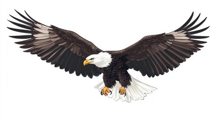 Fototapeta premium Majestic Bald Eagle in Flight with Outstretched Wings Illustration