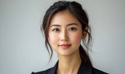 Obraz premium Young Asian businesswoman in formal wear portrait of confident business woman in office professional business attire, emphasizing confidence and, Generative AI