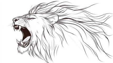 Majestic Lion Roaring with Flowing Mane in Black and White Art
