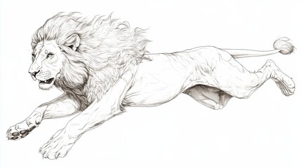 Obraz premium Majestic Lion in Mid-Action, Sketch Style Art for Nature Lovers