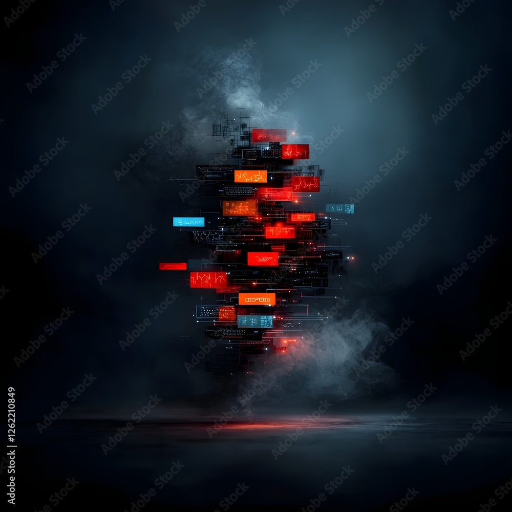 Poster cascading digital characters dance across a shadowy canvas symbolizing the interconnectedness of com