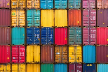 Fototapeta premium Colorful stack of shipping containers in various arrangements