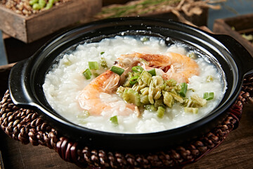 Claypot Fresh Shrimp Boiled White Porridge Seafood Porridge