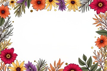 Obraz premium Fall Floral Border Design with Colorful Flowers and Leaves