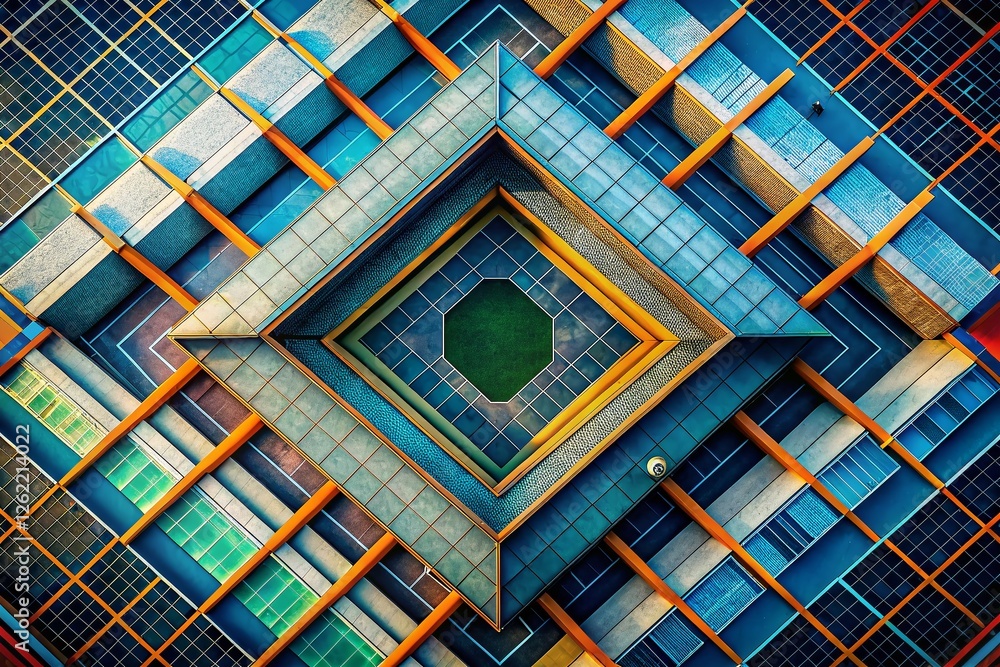 Poster Abstract Geometric Grid Background with Empty Spaces for Text Overlay - Aerial View