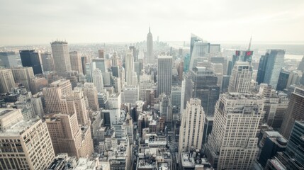 Aerial view of Manhattan skyline, hazy day, cityscape background, travel photography