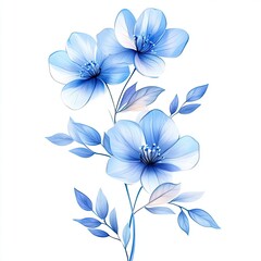 Obraz premium Blue Watercolor Blooming Flowers with Leaves Botanical Illustration for Design Projects