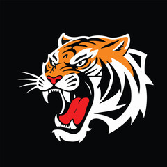 Tiger head vector illustration with striped fur in a cartoon style