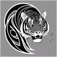 White tiger head vector illustration with striped fur and piercing eyes