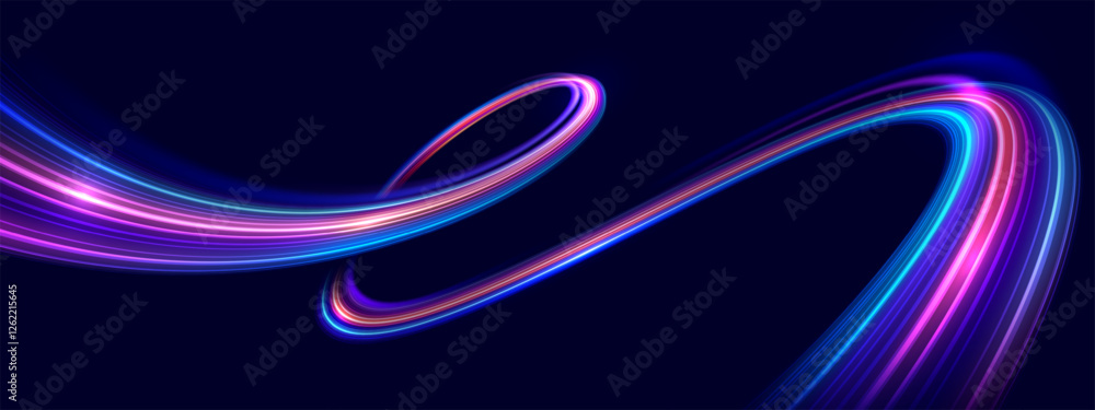 Fototapete speed of colorful lines of light curves back and forth. futuristic digital technology, speed movemen