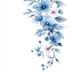 Blue Floral Watercolor Border Design Elegant Frame for Wedding Invitations Branding and Social Media