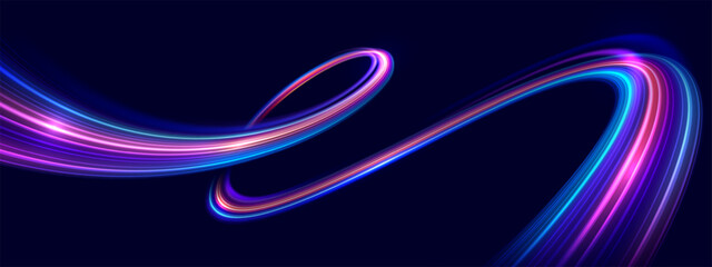 Speed of colorful lines of light curves back and forth. Futuristic digital technology, speed movement concept. Pattern for banner, poster, website. Vector eps10.