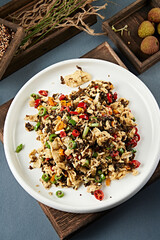 Fried Eggs with Rice Pepper, Garlic and Ground Vegetables
