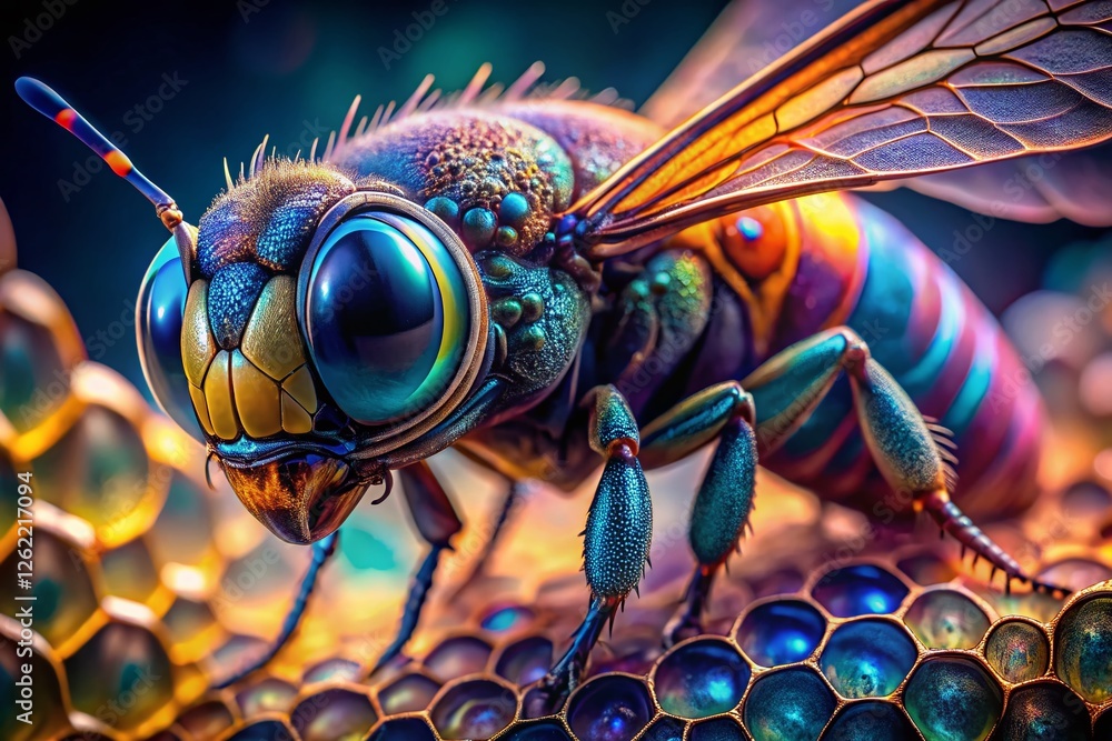 Poster abstract insect with translucent honeycomb shell - macro photography