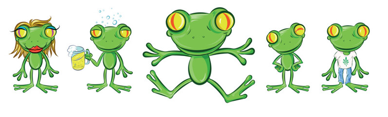 Funny Frog  set in different poses. Collection isolated  in cartoon style. vector illustration