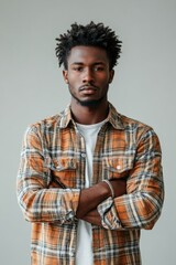 Obraz premium Portrait of young handsome African-American man isolated background, Generative AI