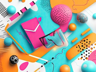 Abstract shapes, vibrant colors, playful composition.