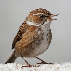 A mandarin duck with stunning orange and blue feathers, standing still, white background.