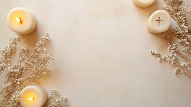 Candles Flowers And Cross Create Serene Peaceful Setting