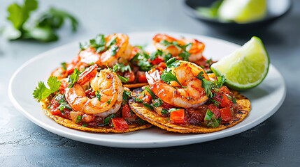 Delicious Shrimp Tostadas with Fresh Cilantro and Lime a Culinary Delight Presentation