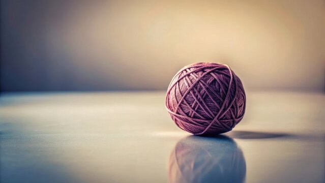A single ball of softly spun yarn rests on a reflective surface, bathed in warm light, a quiet moment of crafting potential