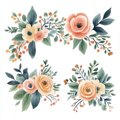 Watercolor Floral Arrangements and Leaves Elegant Design Elements for Invitations Branding and More