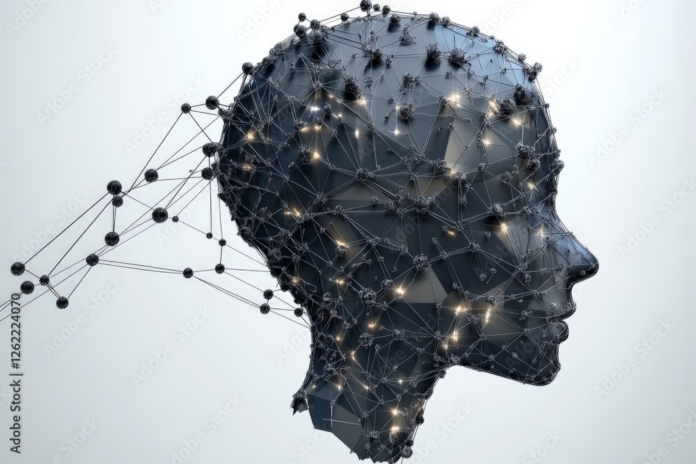 Aufkleber abstract digital sculpture of a human head composed of dark nodes and glowing connections, represent