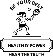 woman playing tennis with a tennis racket in the style of sign illustrations