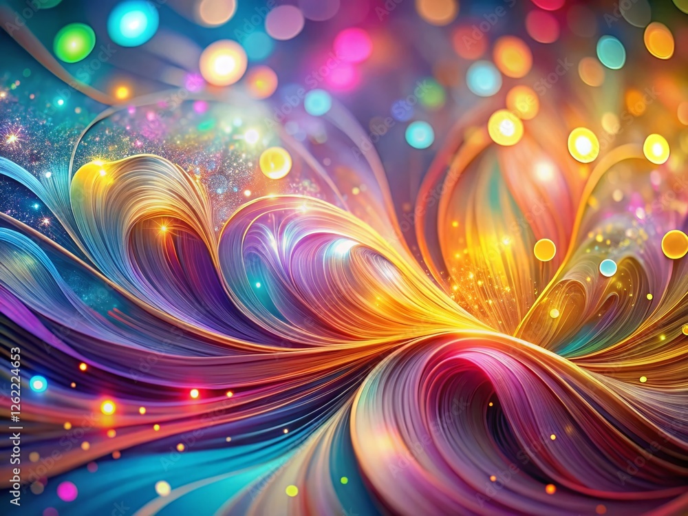 Poster abstract surreal line art pattern background with bokeh, dreamy swirls and blurred lights